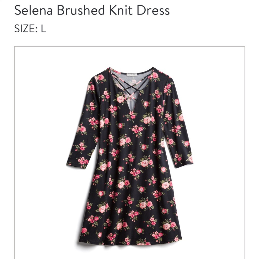 3/4 Sleeve Floral on black Knit Dress